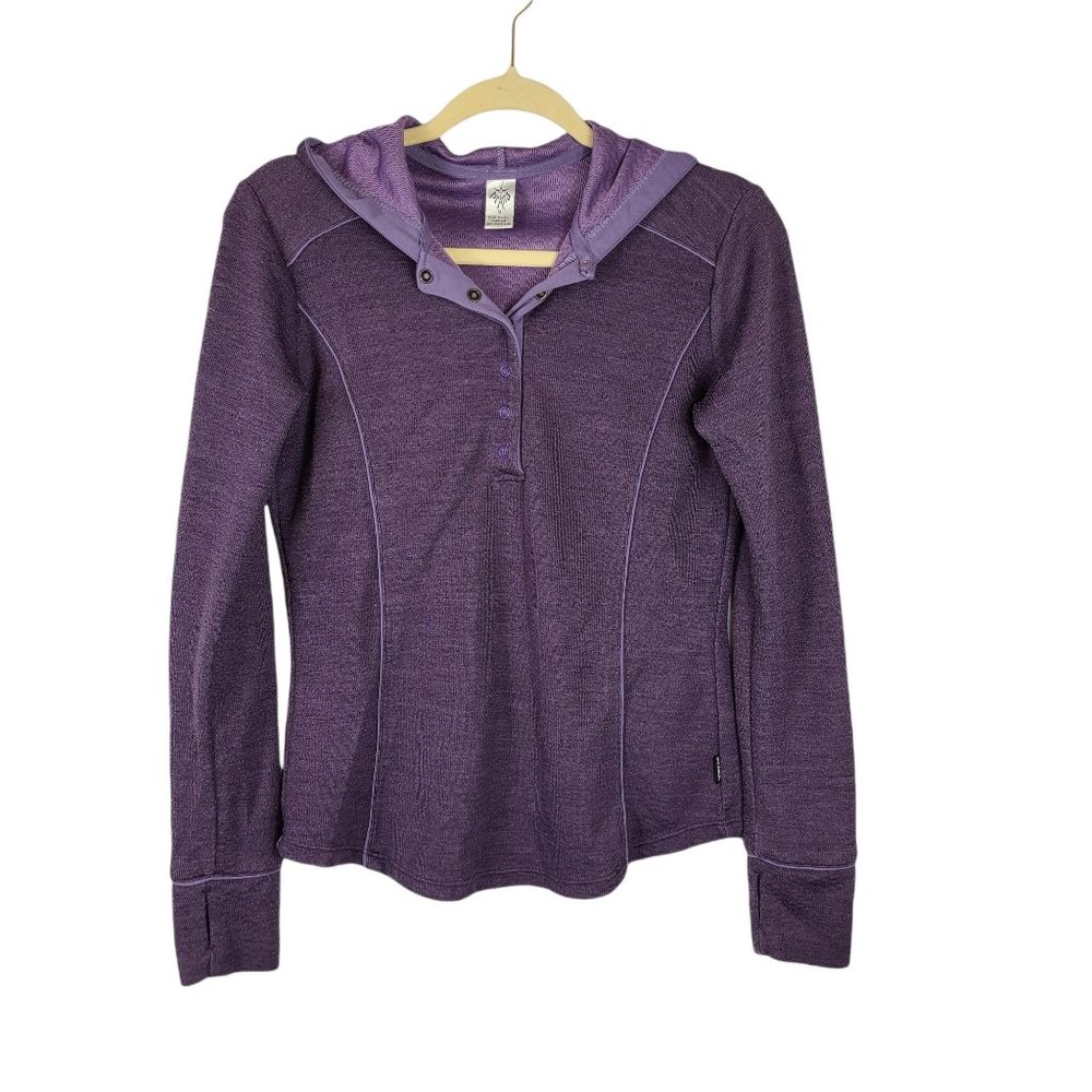Prana Women's Hoodie Pullover Sweatshirt Sz Medium Purple Long Sleeve
